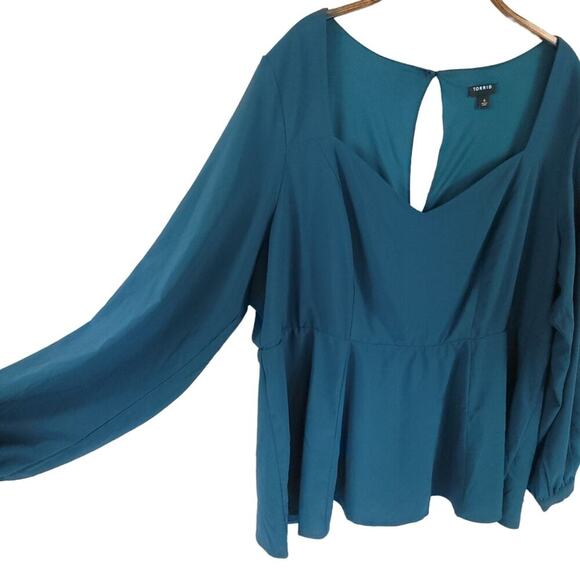 Torrid Peplum Blouse Crepe Sweetheart Neck Long Sleeve Top - Picture 5 of 13